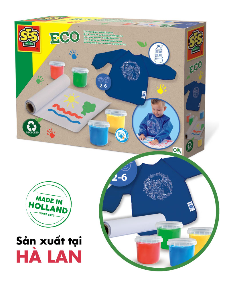 Tô vẽ màu bằng tay cùng tạp dề - Eco Fingerpaint set with apron - 100% recycled